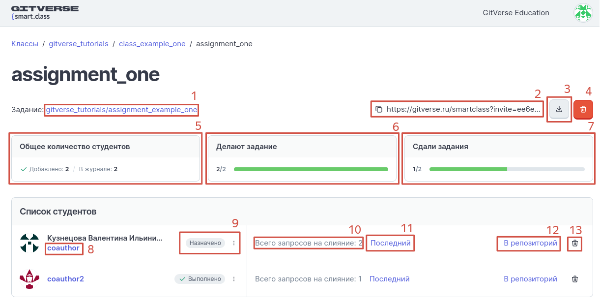 Состав дашборда задания