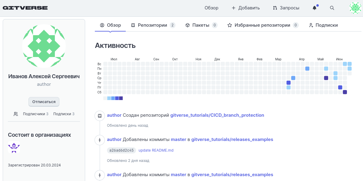 Страница чужого профиля пользователя